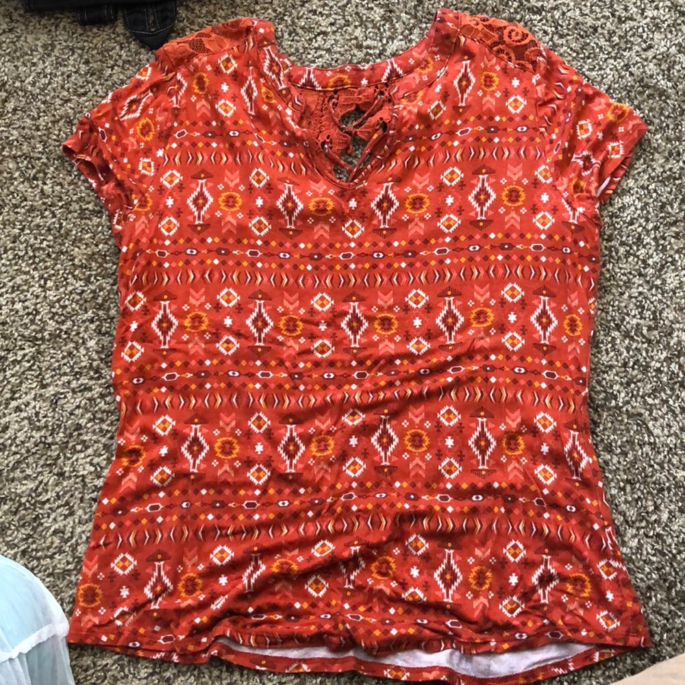 Burnt orange top with Aztec print